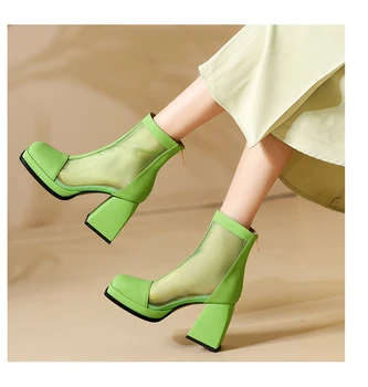 2022 Нови дамски летни обувки с квадратни пръсти на много висок ток, обикновена модни слънчеви удобни ботильоны с цип отзад