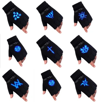Светещи ръкавици аниме Fate/Zero, аксесоари за cosplay, зимна подпори за cosplay, светещи разтеглив удебелени черни ръкавици на полпальца